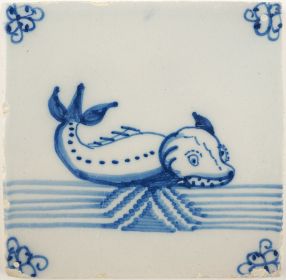 Antique Delft tile with a sea creature, 18th century