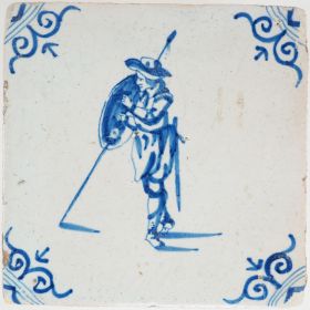 Antique Delft tile with a soldier, 17th century