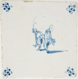 Antique Delft tile with two figures dancing, 17th century