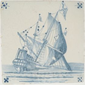 Antique Delft tile with a sinking ship, 17th century