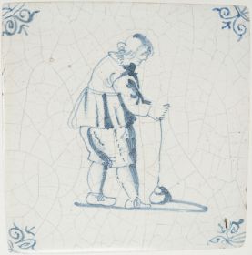 Antique Delft tile with a brick game, 17th century