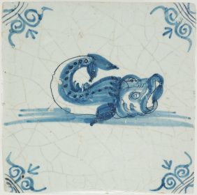 Antique Delft tile with a sea creature, 17th century
