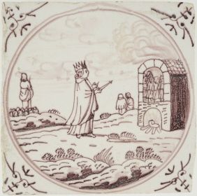 Antique Delft tile with The Fiery Furnace, 18th century