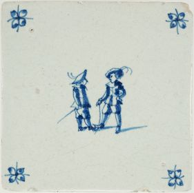 Antique Delft tile with two figures, 17th century