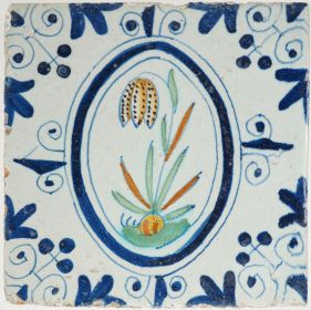 Antique Delft tile with a Fritillaria flower, 17th century