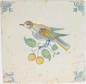 Antique Delft tile depicts a bird, 17th century