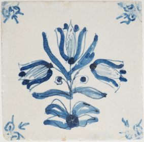 Antique Delft tile with tulips, 17th century