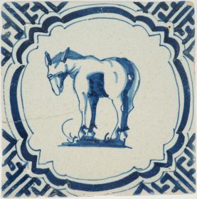 Antique Delft tile with a donkey, 17th century