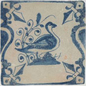 Antique Delft tile with a duck, 17th century