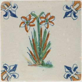 Antique Delft tile with a narcissus, 17th century