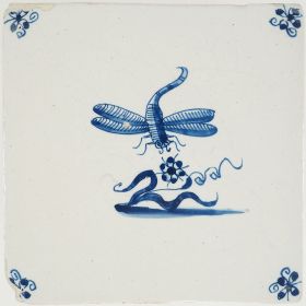 Antique Delft tile with a dragonfly, 17th century