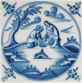 Amtique Delft tile with the washing of the feet, 18th century