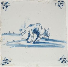 Antique Delft tile with a cow, 17th century