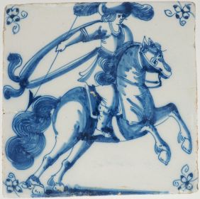 Antique Delft tile with a horseman, 18th century