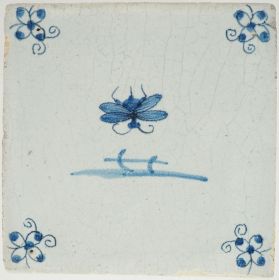 Antique Delft tile with a bug, 17th century