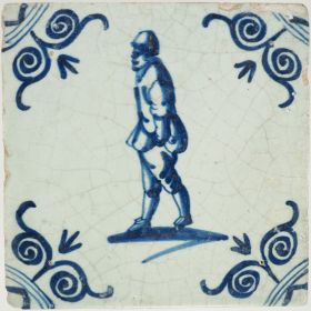 Antique Delft tile with a stroller, 17th century