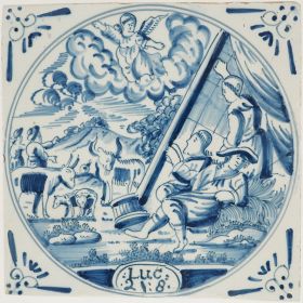 Antique Delft tile depicting the birth of Jesus foretold, 18th century