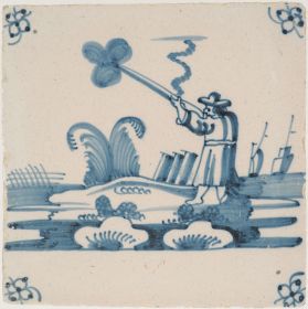 Antique Delft tile with a hunter, 18th century