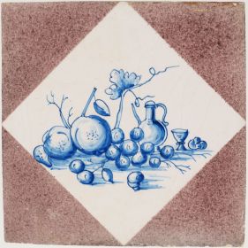 Antique Delft tile with wine making ingrendients, 20th century