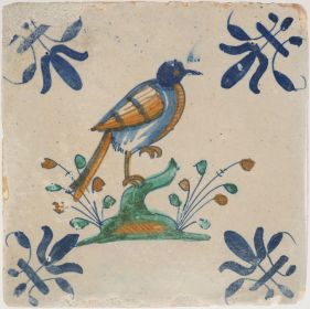 Antique Delft tile with a bird, 17th century 