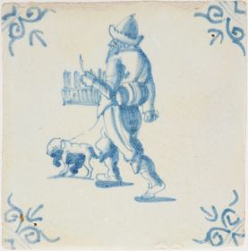 Antique Delft tile with a peddler, 17th century