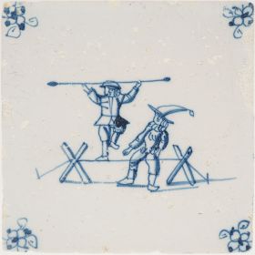 Antique Delft tile with a balancing cord, 18th century