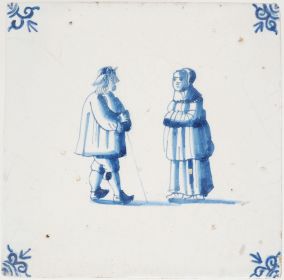 Antique Delft tile with a couple, 17th century