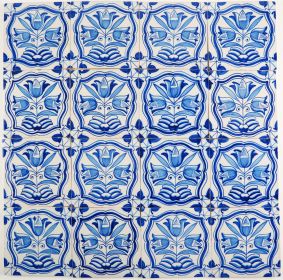 Antique Delft wall tile with tulips, 19th century