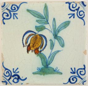 Antique Delft tile with a polychrome Snake's Head