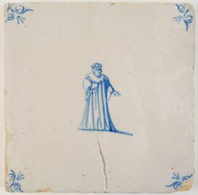 Antique Delft tile depicting a King, 17th century
