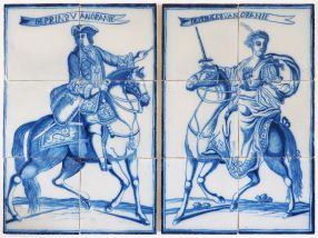 Set of two antique Delft tile murals depicting the Prince and Princess of Orange, 19th century Rotterdam