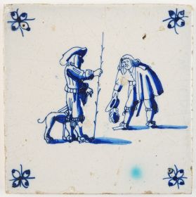 Antique Delft tile with two gentlemen greeting each other, 17th century Harlingen Pyter Grauda