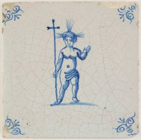 Antique Delft tile with the Christ Child, 17th century