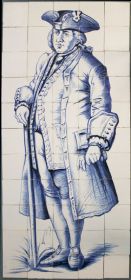 Rare and large tile mural made by the Royal factory of Tichelaar depicting a 17th century marine captain