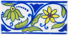 Antique polychrome Delft border tile with a tulip and a chalice, 20th century