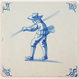 Antique Delft tile with a chimney sweeper, 17th century