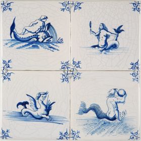 Custom hand-painted Delft wall tiles with sea creatures
