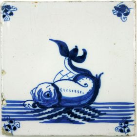 Dutch Delft tile with dolphin