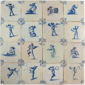 Antique Delft wall tiles with Cupids, 17th century