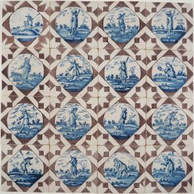Antique Delft wall tiles with shepherds 18th century
