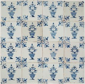 Antique Delft wall tiles with flower pots, 17th century