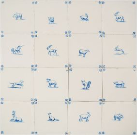 Antique Delft wall tiles with animals, 19th - 20th century