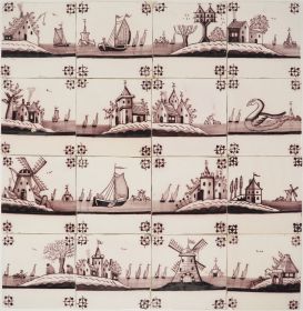 Antique Delft wall tiles depitcing islands, 19th century field B