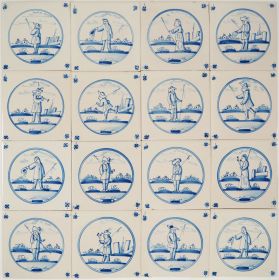 Antique Delft wall tiles with shepherds, 20th century