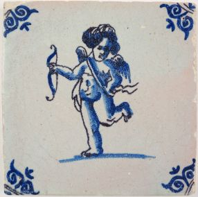 Antique Delft tile with Cupid, 17th century