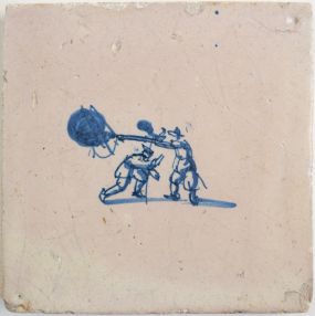 Antique Delft tile with riflemen, 17th century