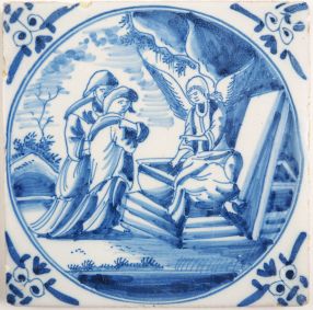 Antique Delft tile with a biblical scene, 18th century