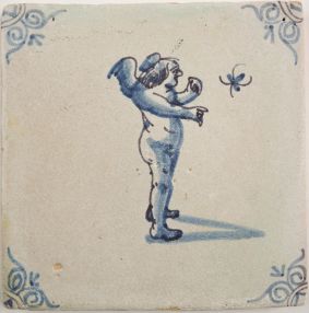 Antique Delft tile with a Cupid, 17th century