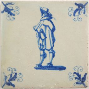 Antique Delft tile with a nobleman, 17th century
