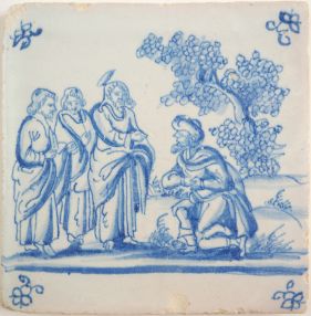 Antique Delft tile with the faith of the centurion, 17th century